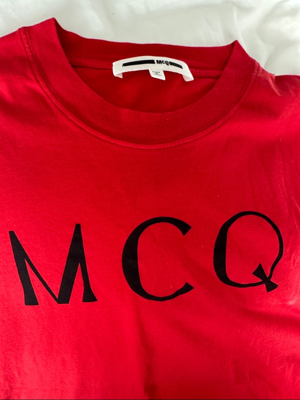 McQ by Alexander McQueen Red Short‑Sleeve Tee with Black MCQ Print